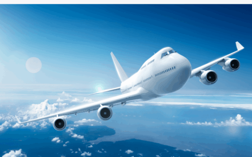 Airplane flying through clouds